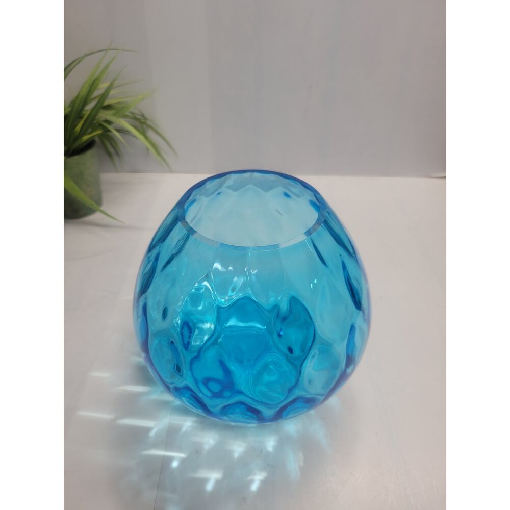 Vintage Partylite Glass Candle Holder, Blue Waves Made In Poland